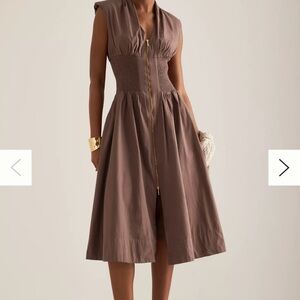 Anthropologie - The Tommie Cap-Sleeve Smocked Front-Zip Midi Shirt Dress (NWT)